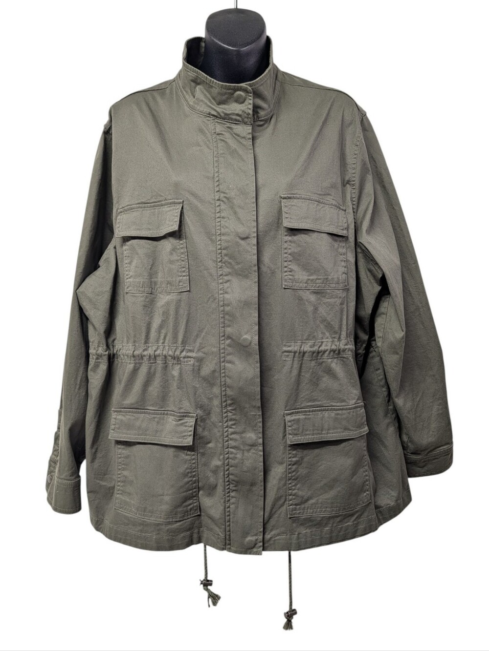 AVA & VIV Women's Green Utility Jacket Size 1X Plus Zip Snap Pockets Mid-Length